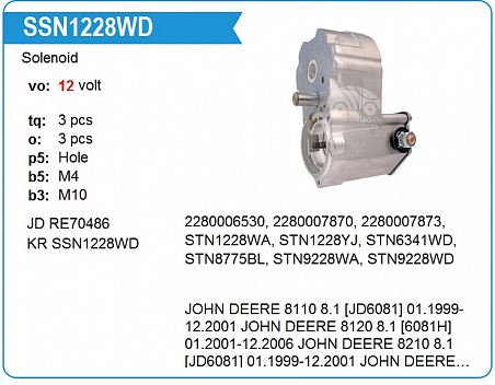 SSN1228WD Втягивающее реле стартера (John Deere)